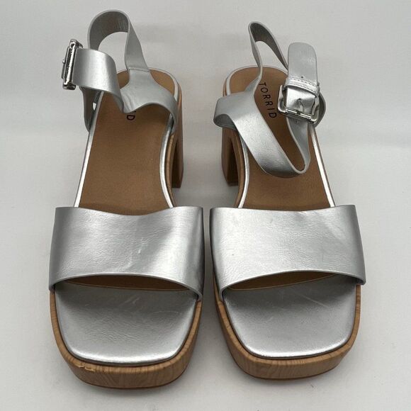 Torrid Silver and Brown Platform Heel Sandals - Size 8WW - Picture 4 of 9